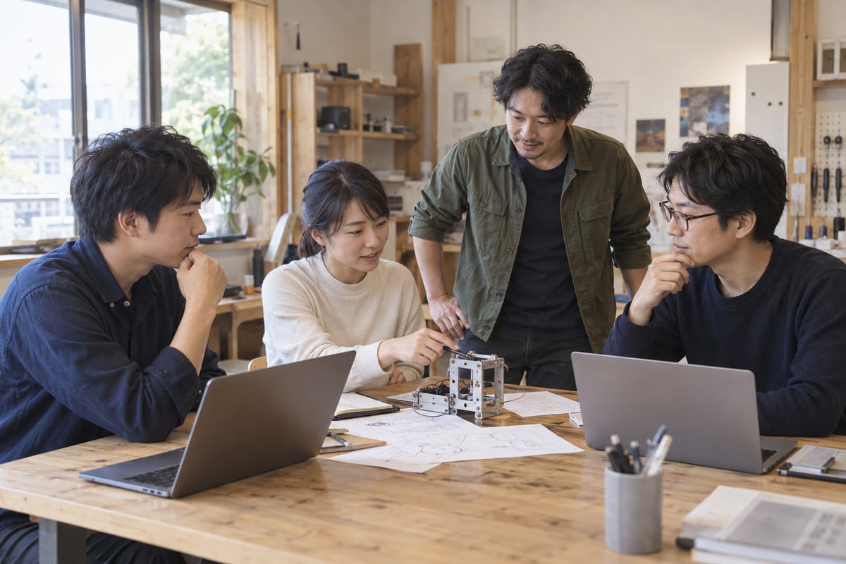 道具の使い方をチームで確かめる場面